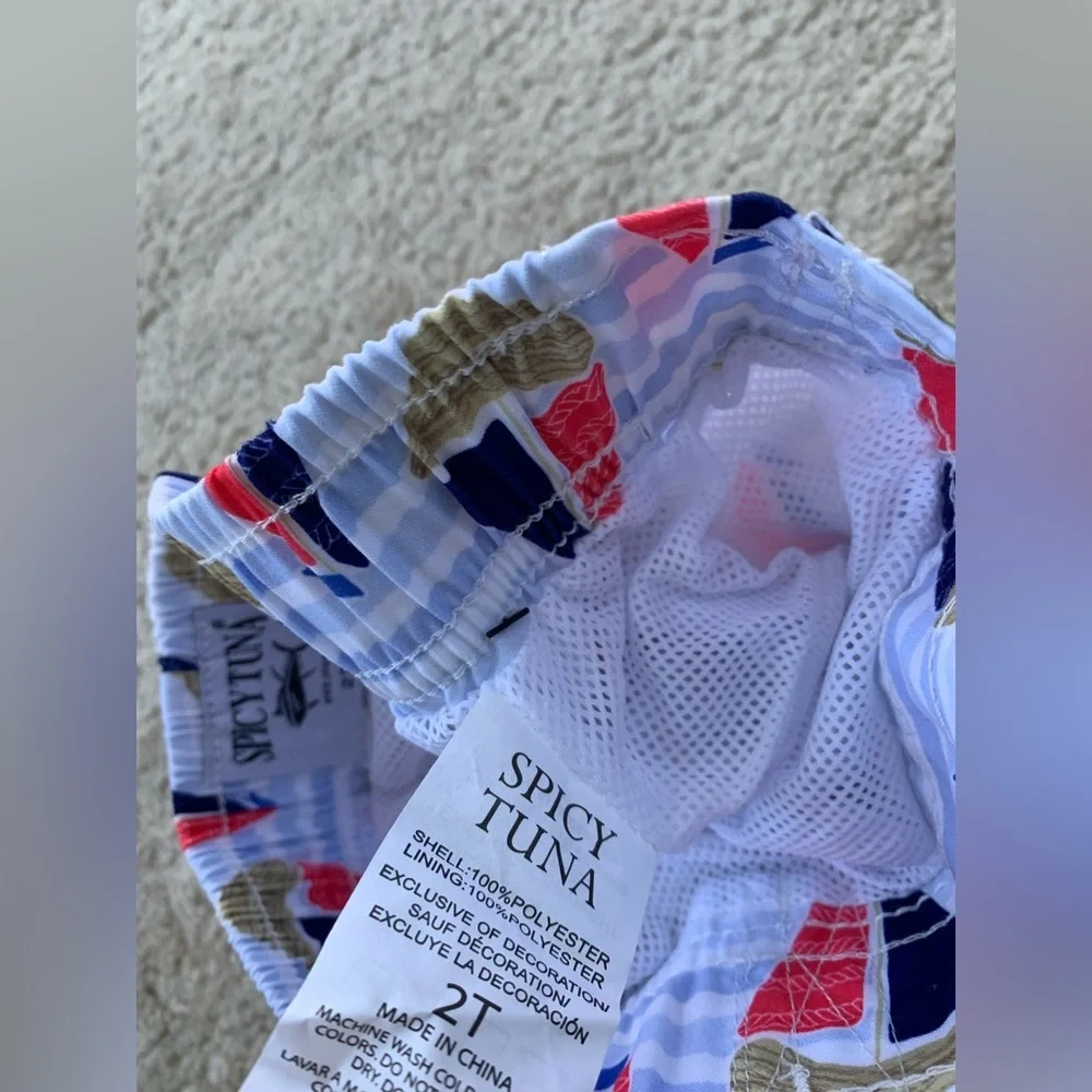 Spicy Tuna NWT Size 2T Blue Sailboat Print UPF 50 Swim Trunks